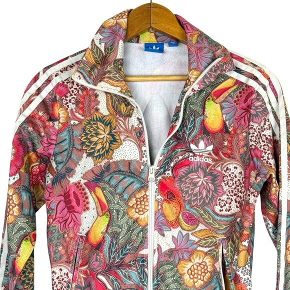 Adidas Fugiprabali Track Jacket XS Tropical Floral Toucan Print Zip Trefoil - Picture 2 of 10